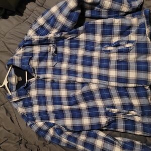Eddie Bauer Navy and White Plaid Shirt